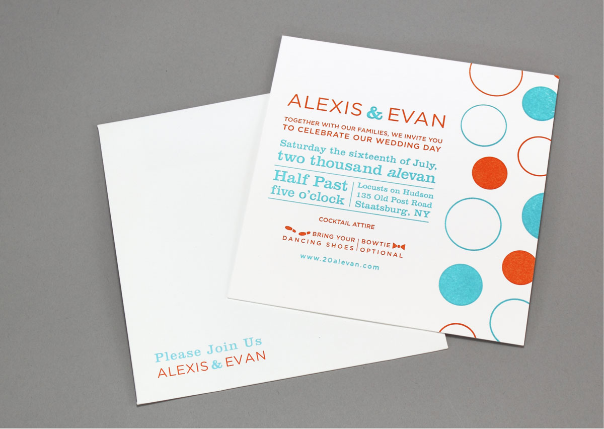 Letterpress colorful polka-dot wedding invitation design
