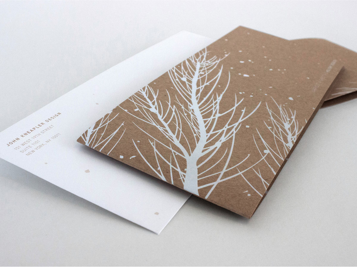 white foil stamped craft paper snow themed holiday card