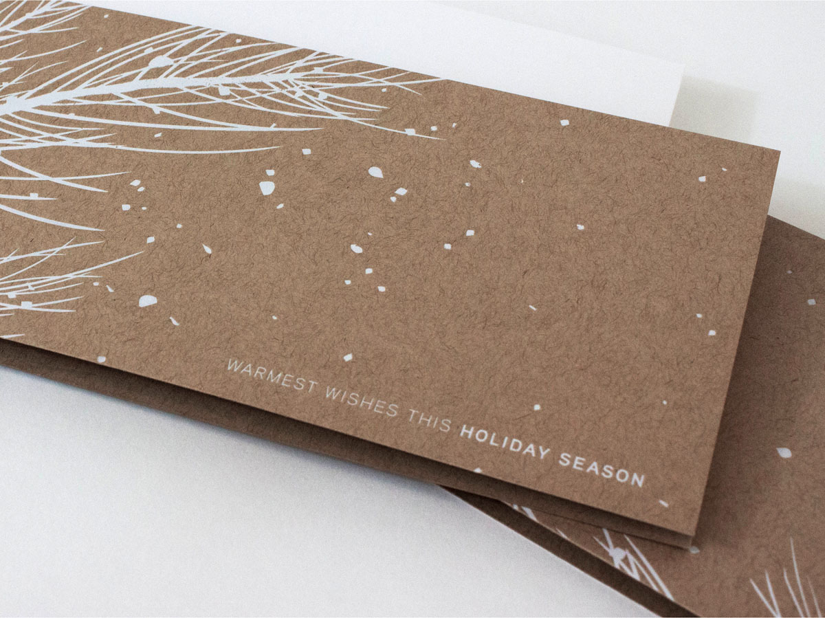 white foil stamped craft paper snow themed holiday card
